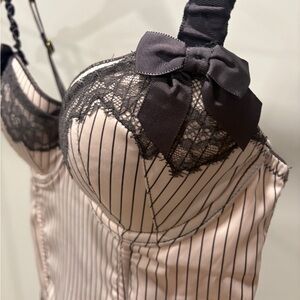Striped Lace Bow Lingerie Top